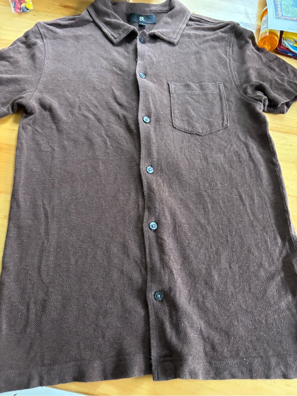 Banana Republic Brown Short-Sleeve Button-Down Knit Shirt